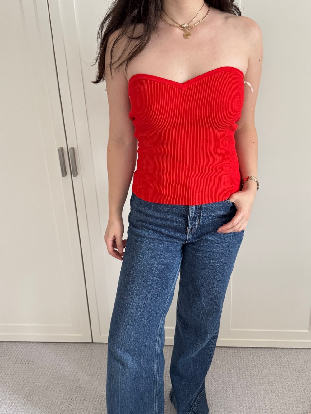 Aritzia Babaton Sculpt Knit Red Sweetheart Tube Top Strapless